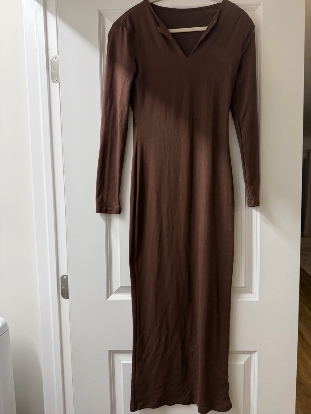 SHEIN Brown Long Sleeve V-Neck Maxi Dress